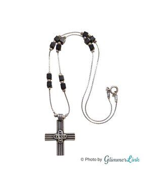 Vintage Silpada 925 Onyx Cross Necklace N1177 Sterling Silver